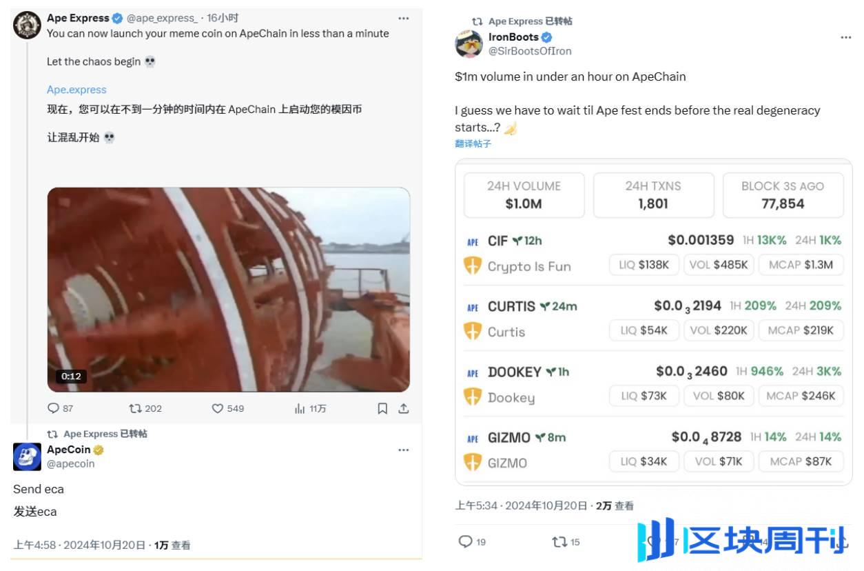 ApeExpress 带动亿元市值涨幅，这趟 Apechain 的 Meme 快车怎么上？| 今日拉盘角度大赏