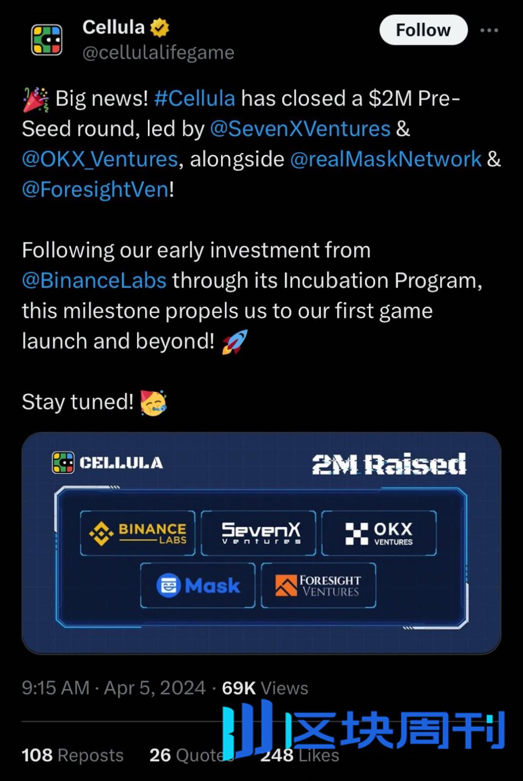 一文读懂获得Binance Labs、OKX Venture 投资的LBank 最新Launchpool 项目——Cellula  -区块周刊BlockWeeks