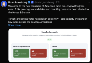 幣圈大贏家：Coinbase 執行長選後身家暴漲超過 20 億美元