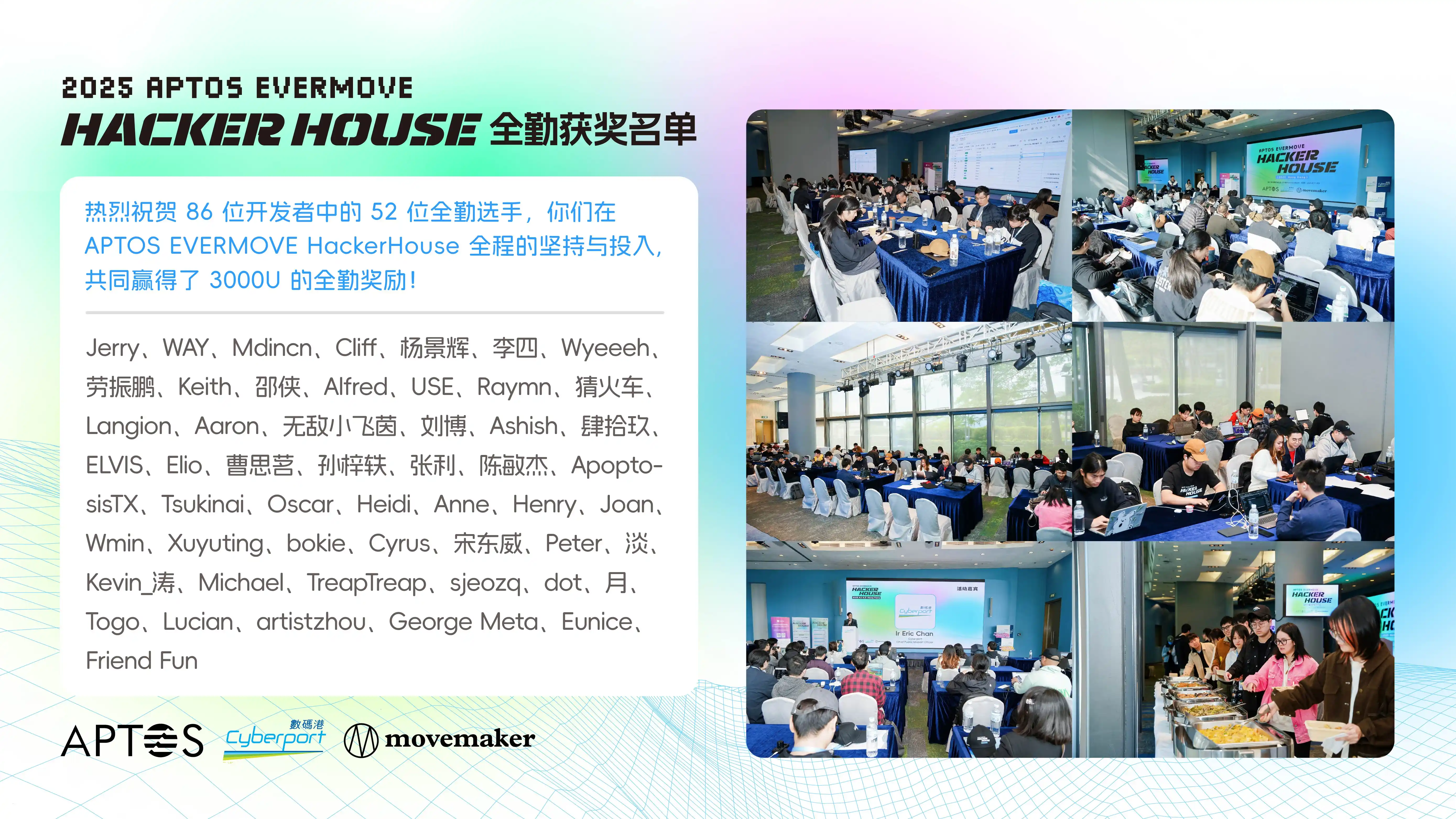 获奖名单公布｜Aptos Evermove HackerHouse Hong Kong 2025圆满落幕！