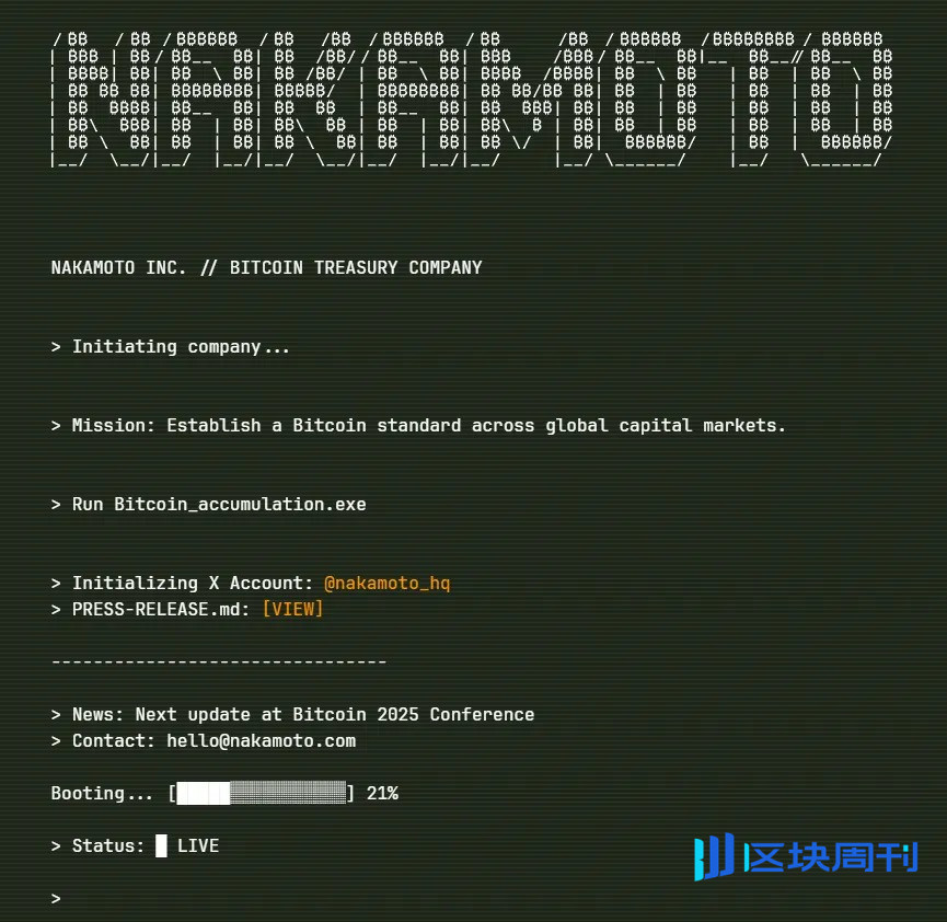 Nakamoto 加入企业 BTC 储备战争