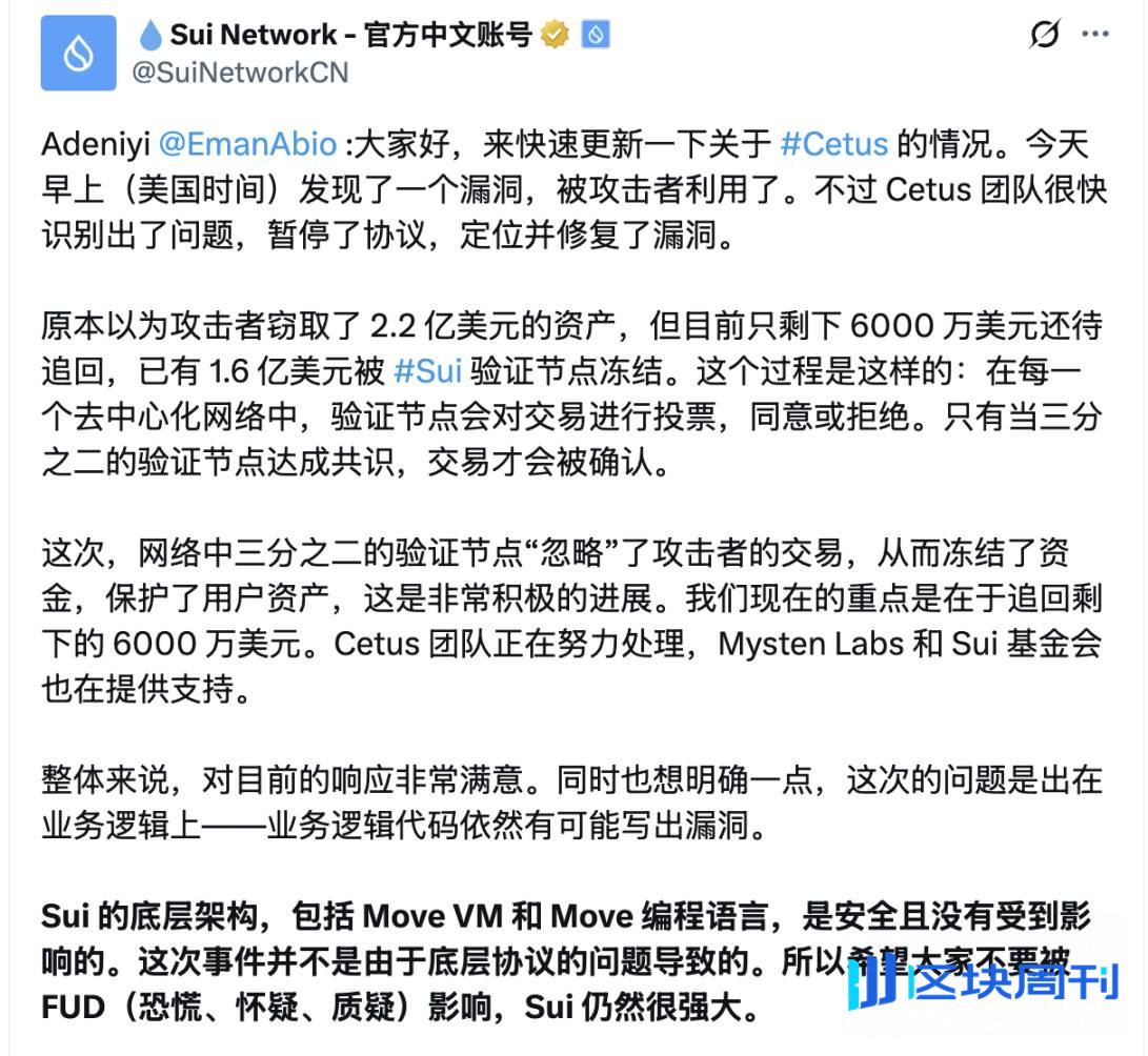 Cetus 真的「追回」1.6 亿美元被盗资金了吗？