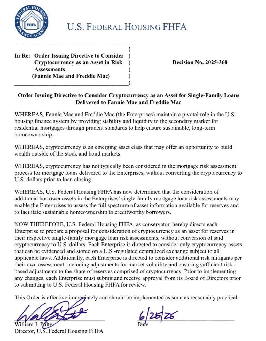 加密资产首次纳入美国房贷评估，背后推手竟是位比特币早期支持者