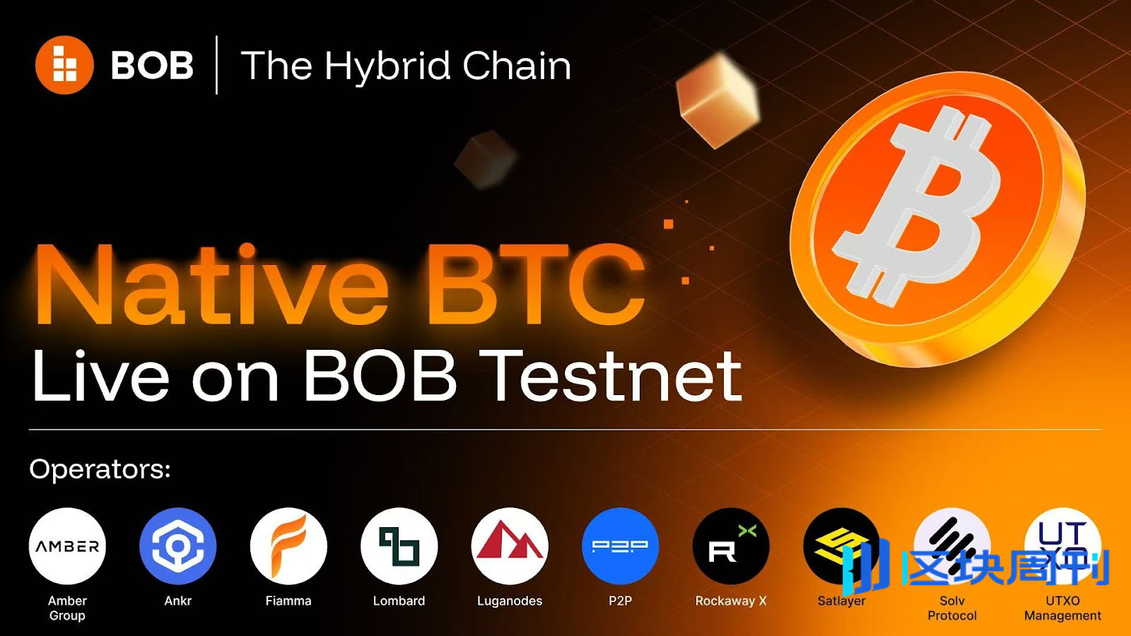BOB 宣布在BitVM测试网将原生BTC引入DeFi系统，Lombard、Solv Protocol、Fiamma等十家机构提供支持