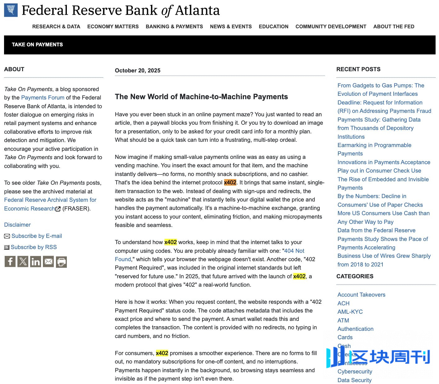 下一个百倍叙事？美联储点名，PayPal 下注，Coinbase 推出的x402 到底是什么？ -区块周刊BlockWeeks