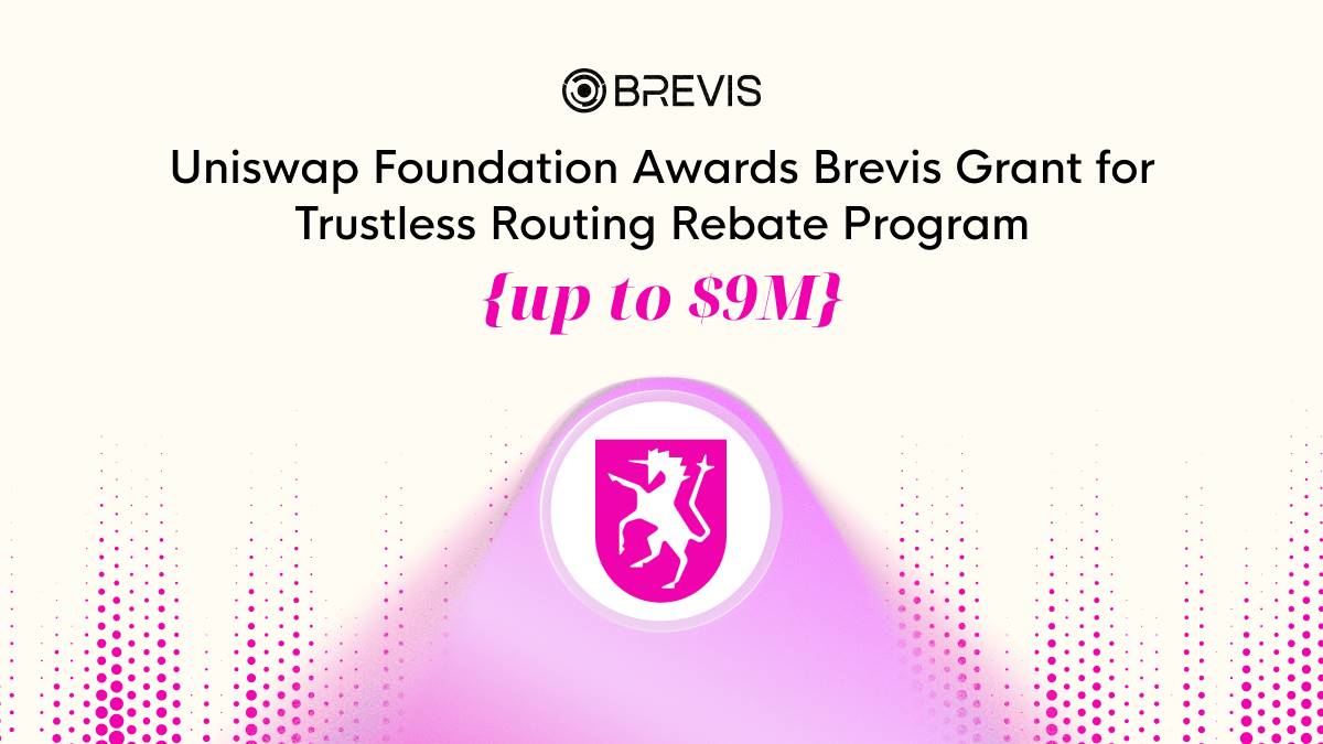 Uniswap 基金会向 Brevis 提供高达 900 万美元的资助，用于构建无信任Routing Rebate计划