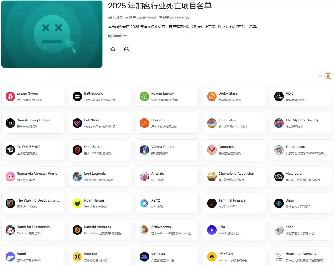 2025 年加密死亡项目复盘：累计近7 亿美元融资，昔日明星项目扎堆谢幕-区块周刊BlockWeeks
