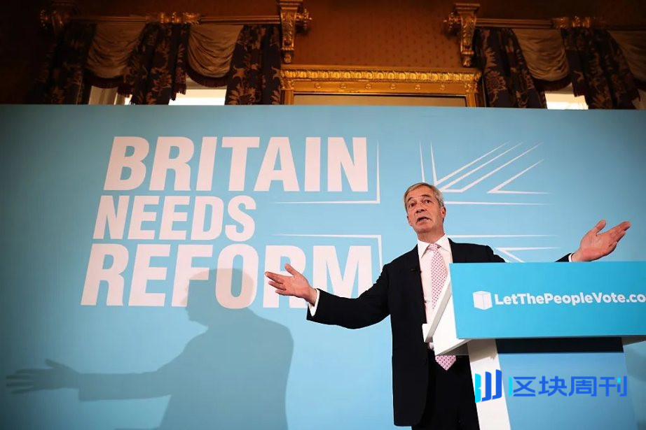 加密资本入局英国政坛：改革党获 Bitfinex 股东 900 万英镑捐款