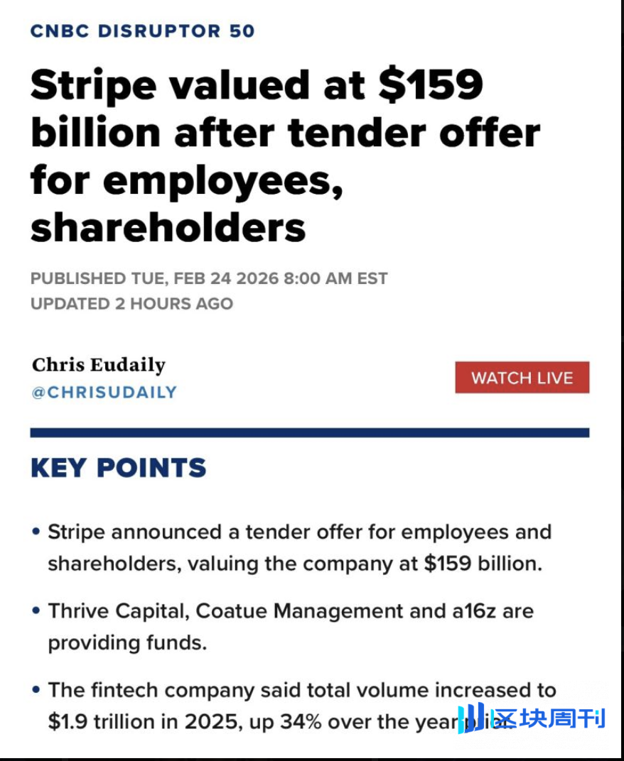 支付江湖的新老交接：千亿独角兽Stripe或吞下PayPal，重仓稳定币和AI | BlockWeeks
