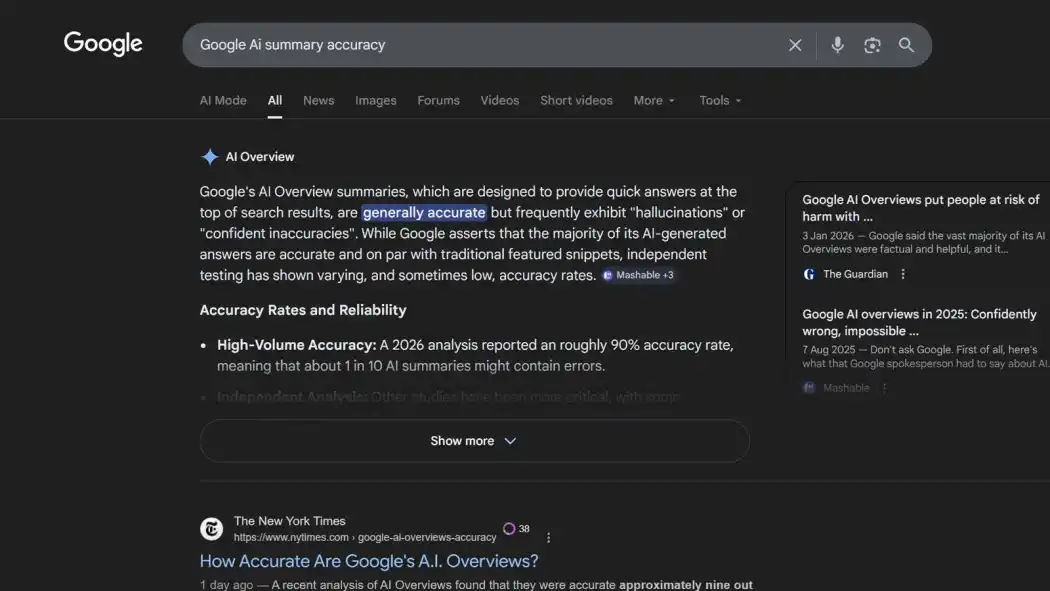 每小时数千万条错误，调查揭露 Google AI 搜索的「准确率幻觉」