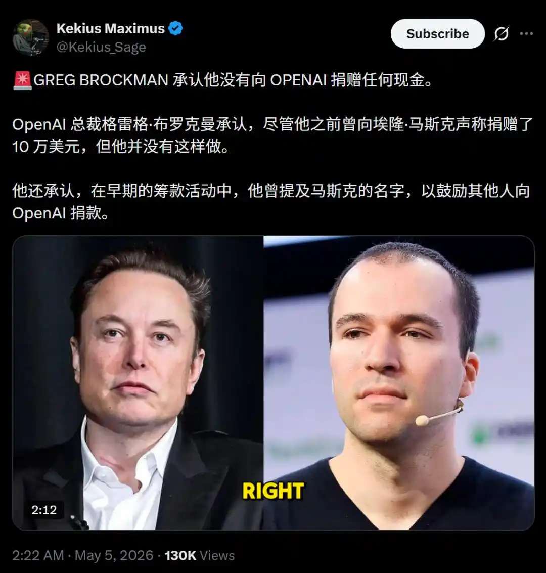 突发，OpenAI总裁当庭「认罪」，自曝零元购300亿，马斯克这回真要赢了？