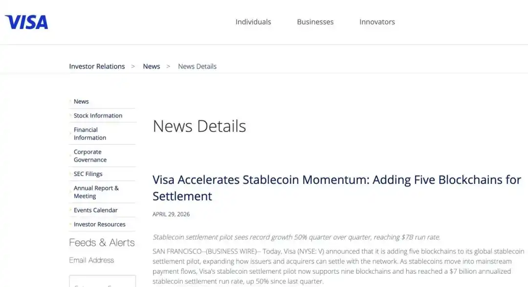 VISA 加码稳定币结算，加密支付的确定性越来越强了