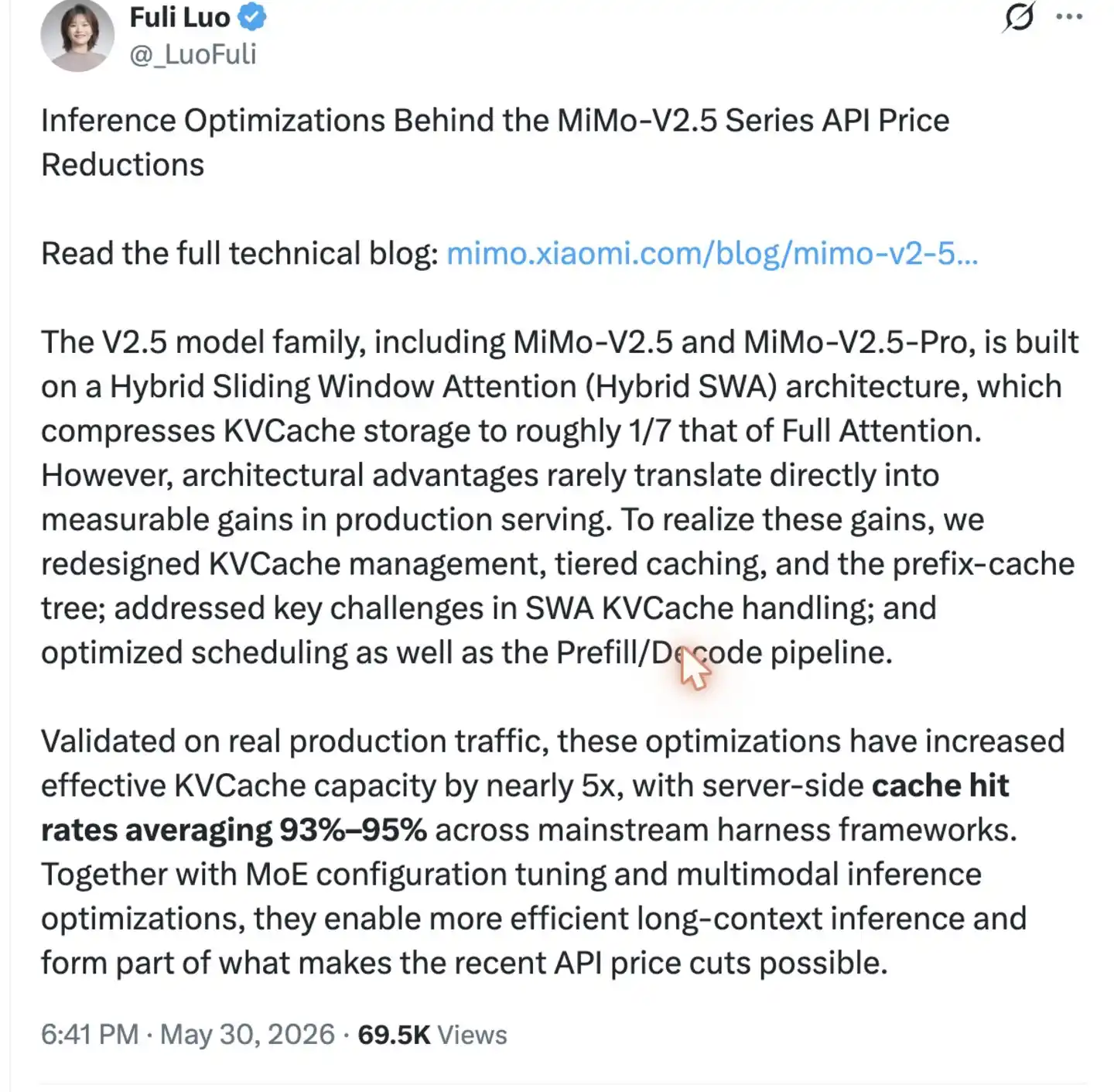 小米MiMo降价99%并非营销！罗福莉发X打脸唱衰者