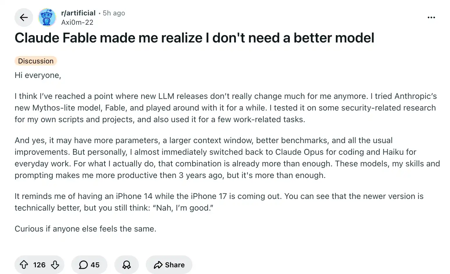“我不需要更好的模型了”:Reddit 热帖下的 AI 众生相